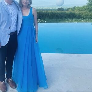 Monique Llhuillier Clara Organza Maxi Dress Cyan Blue size 0